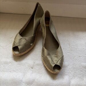 Vidorreta Olive Green Metallic Canvas Espadrille Wedges Made in Spain Women 41